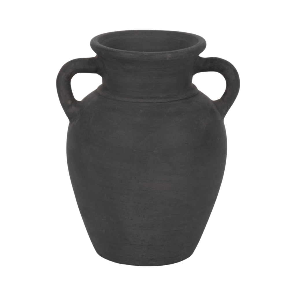 Decorative Vase - Black Ceramic Amphora with Handles, 9 in.
