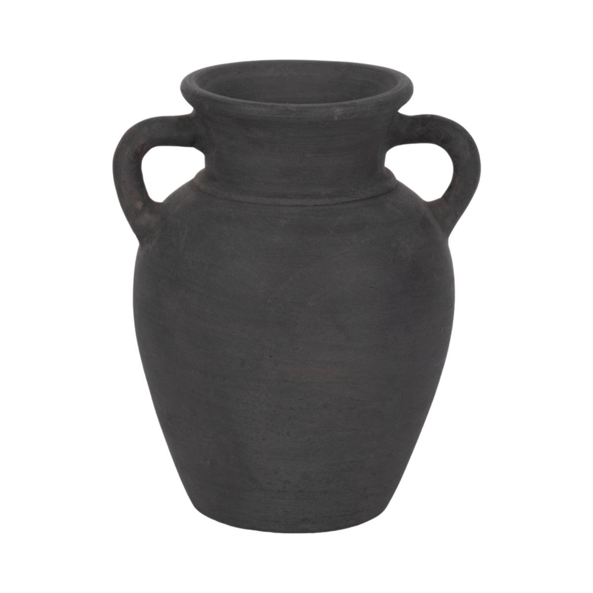 Decorative Vase - Black Ceramic Amphora with Handles, 9 in.