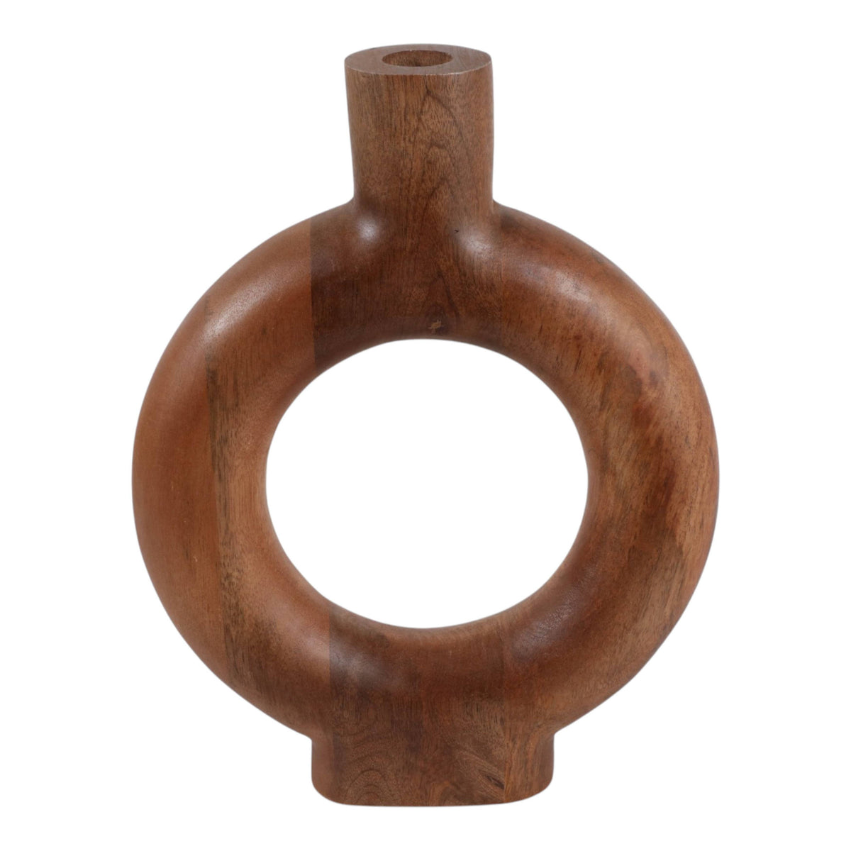 Decorative Vase - Brown Wood Circular Donut Cut-Out, 12 in.