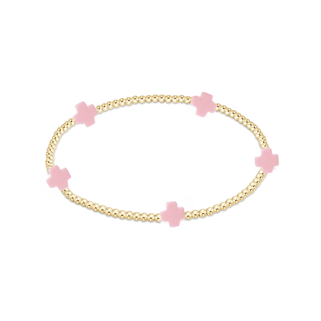 enewton Pink  egirl signature cross small gold pattern 2mm bead bracelet, bright pink