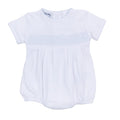 Essentials Solid Smocked Bubble - White Blue