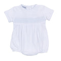 Essentials Solid Smocked Bubble - White Blue | Baby Shower Morgan Owens