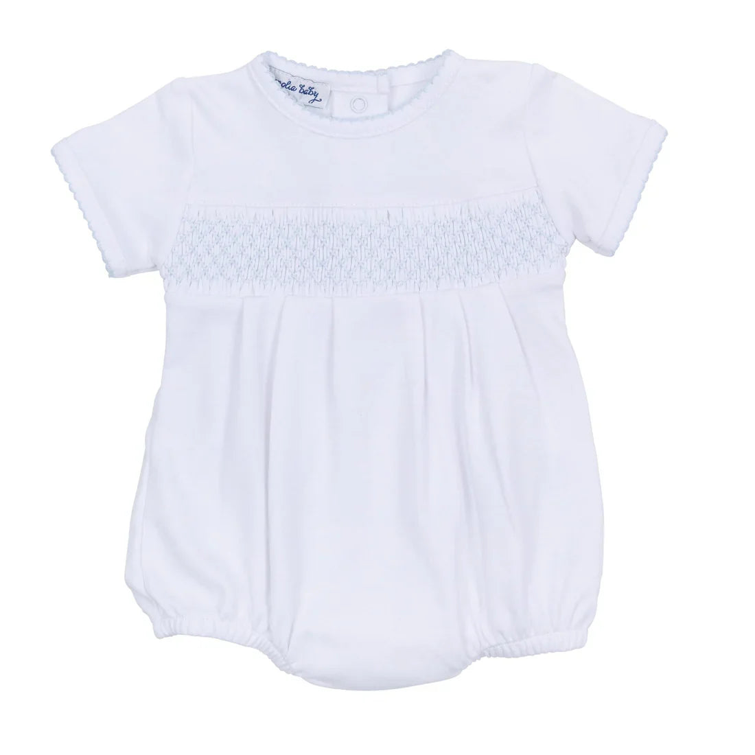Essentials Solid Smocked Bubble - White Blue | Baby Shower Morgan Owens