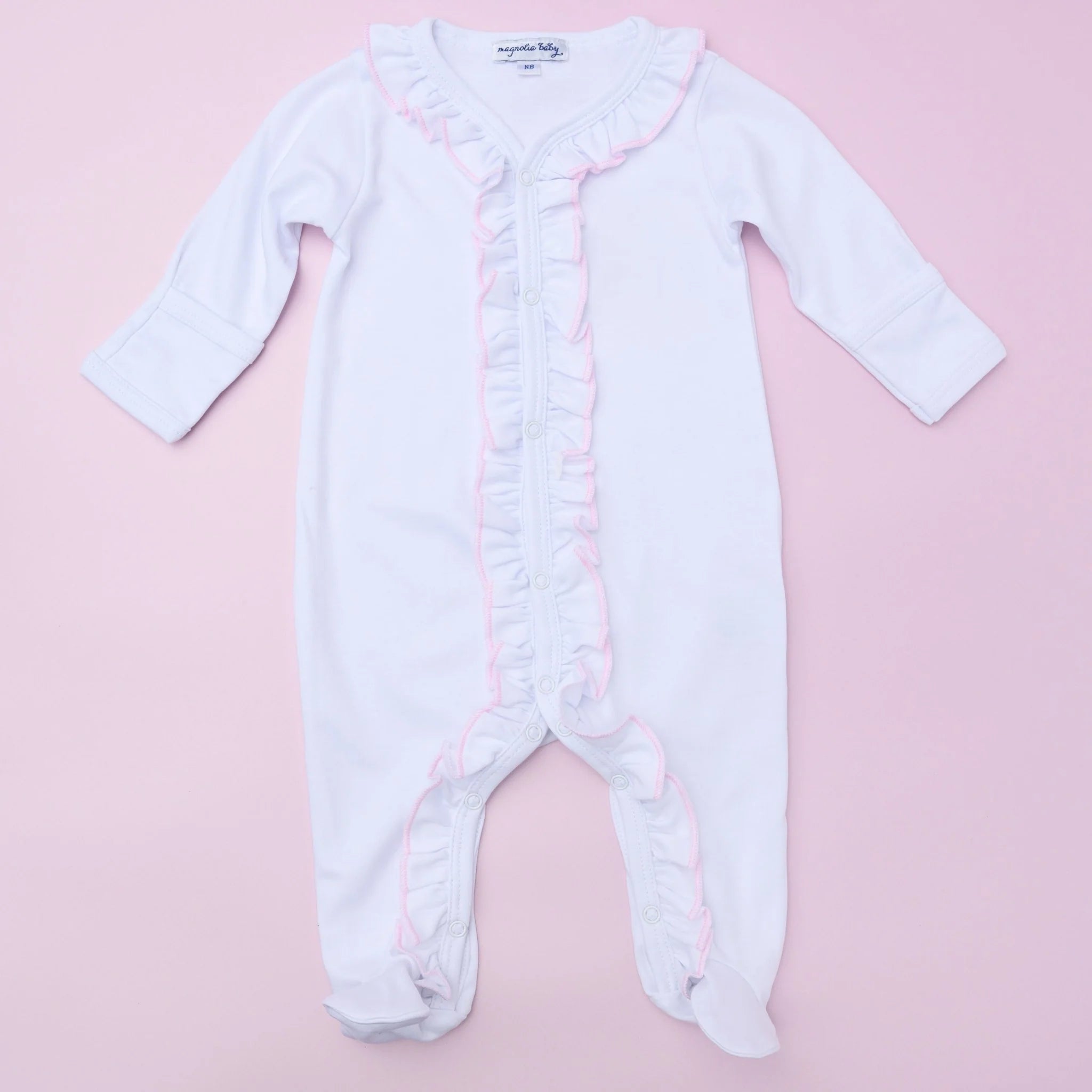 Solid Essentials White Pink Ruffle Footie