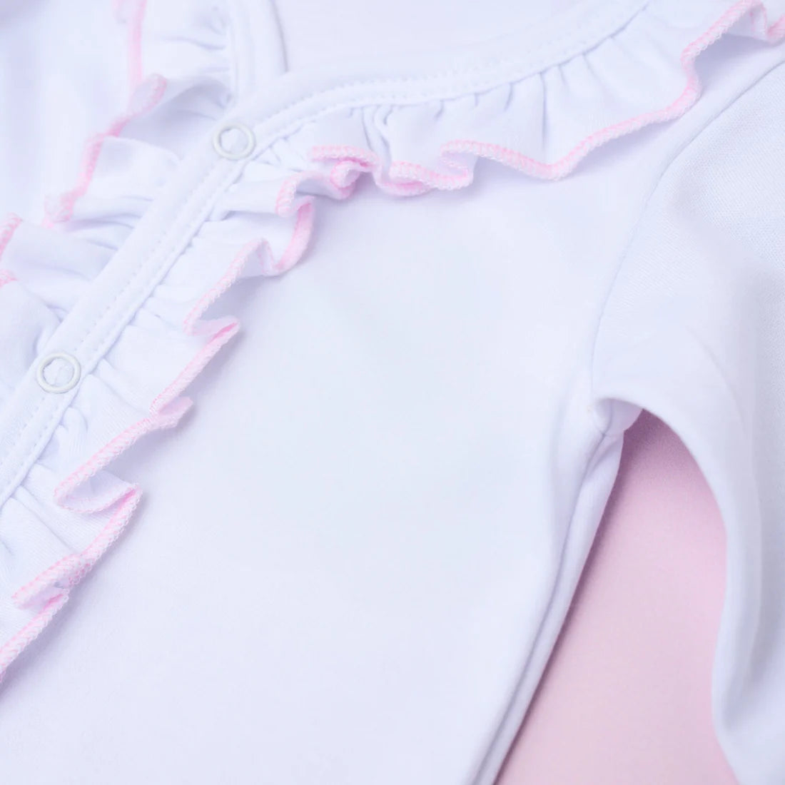 Solid Essentials White Pink Ruffle Footie