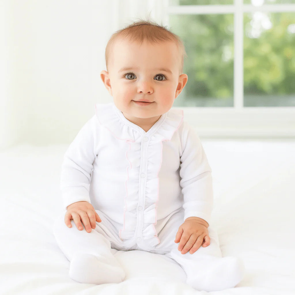 Solid Essentials White Pink Ruffle Footie
