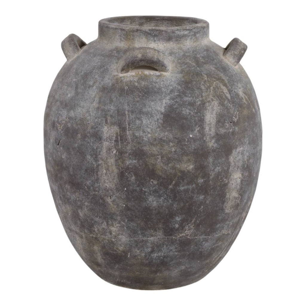 Decorative Vase - Grey Terracotta Jar with Multi Handles, 15 in.