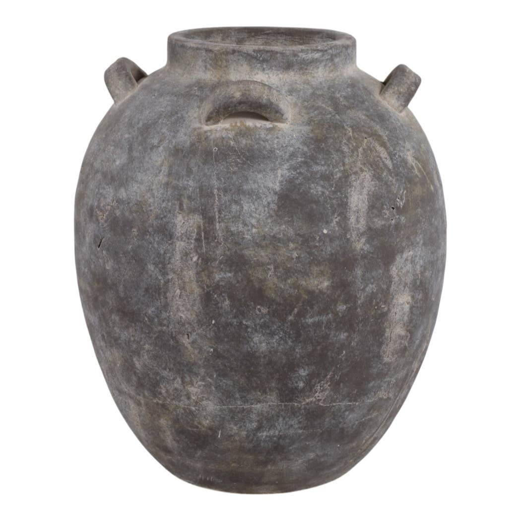 Decorative Vase - Grey Terracotta Jar with Multi Handles, 15 in.