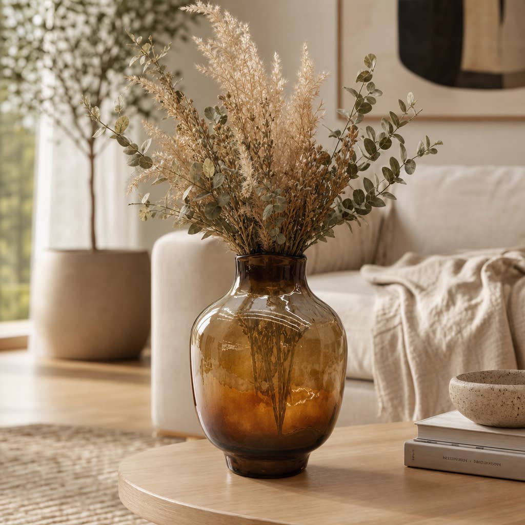 Decorative Vase - Brown Glass Round Decorative Accent, 10 in.