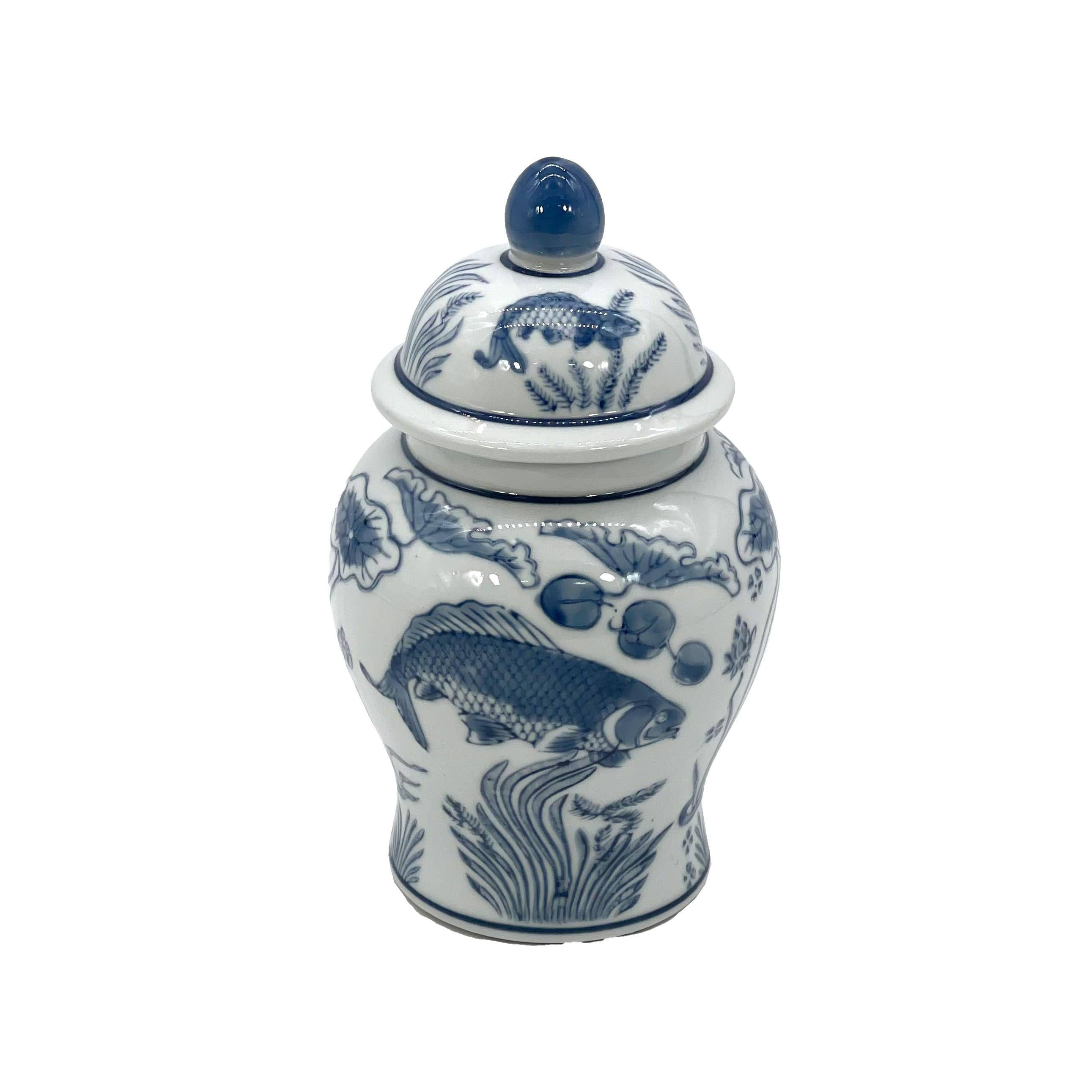 Small Chinoiserie Ceramic Decorative Tea & Ginger Jar 8"