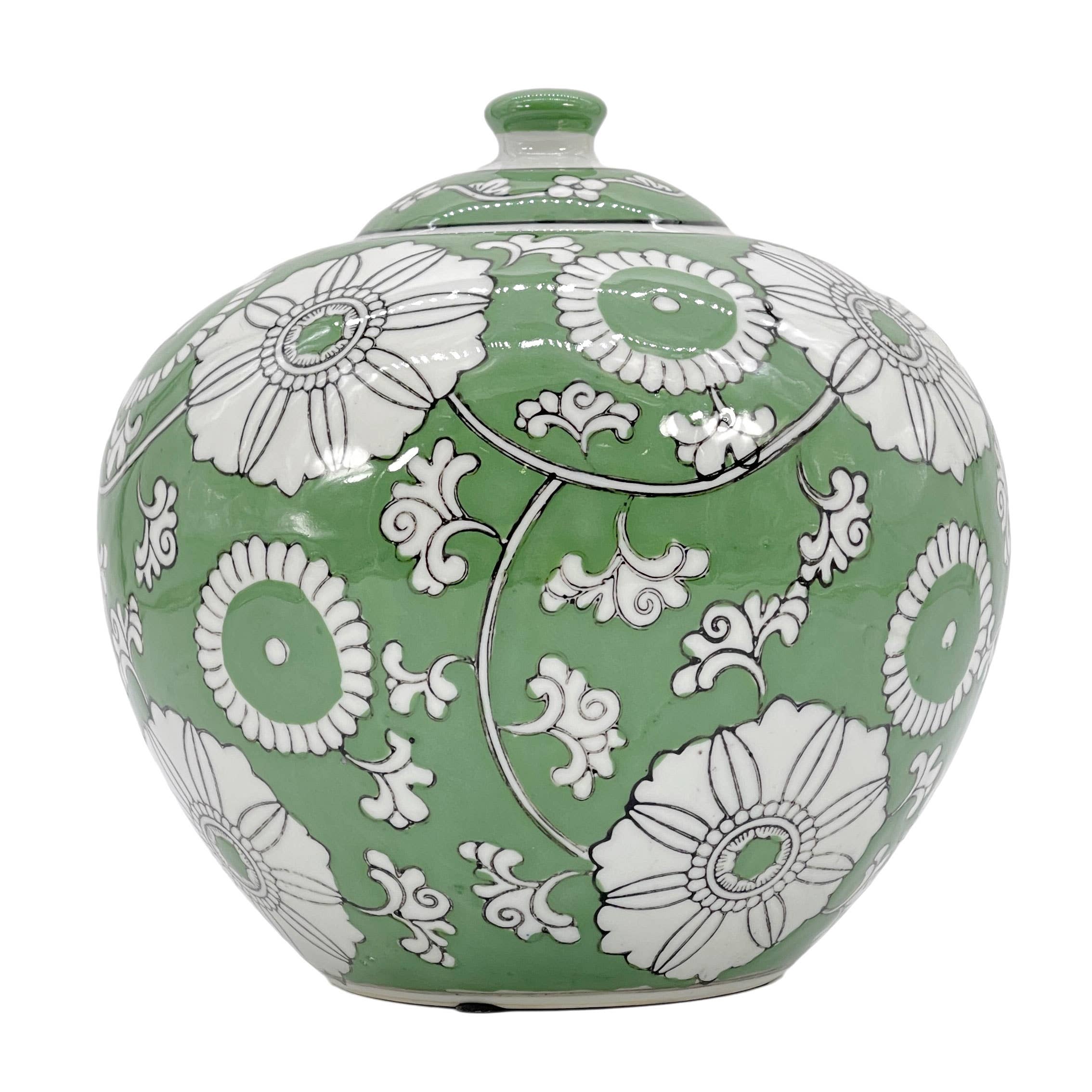 Floral Ceramic Chinoiserie Ginger Jar 8"