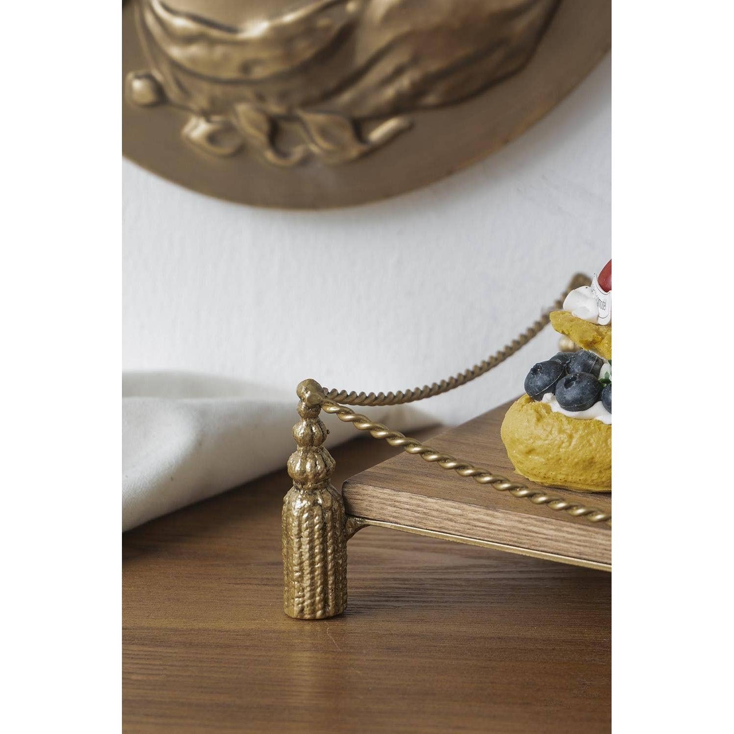 Wooden Tray with Gold Iron Tassel Base
