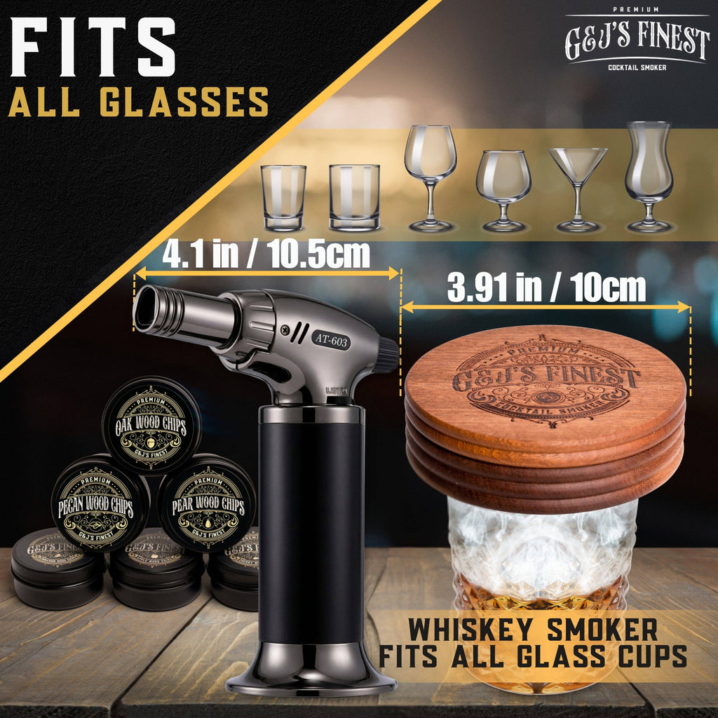 Whiskey Smoker Kit with Torch, 2 Glasses, 6 Wood Chips NO Butane