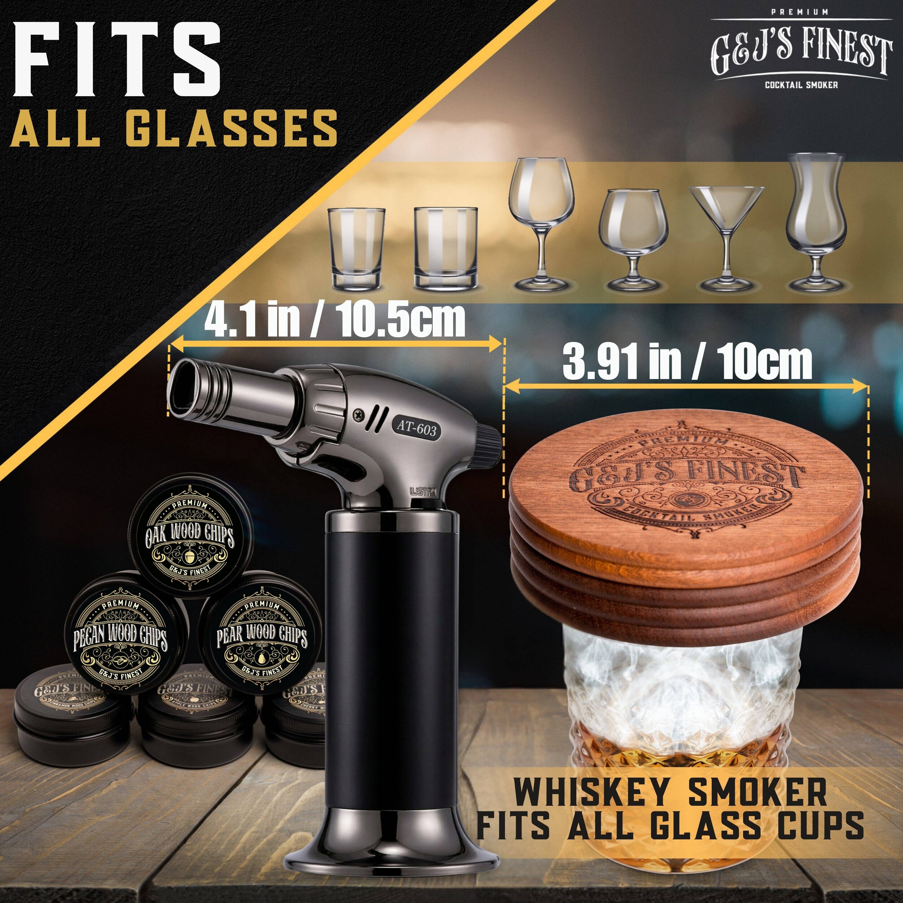 Whiskey Smoker Kit with Torch, 2 Glasses, 6 Wood Chips NO Butane