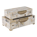 Decorative Boxes Set of 2-Tan Resin Marbled Footed, 12/14 in