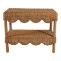 Side Table - Tan/Brown Wicker with Scalloped Edges, 19 in.