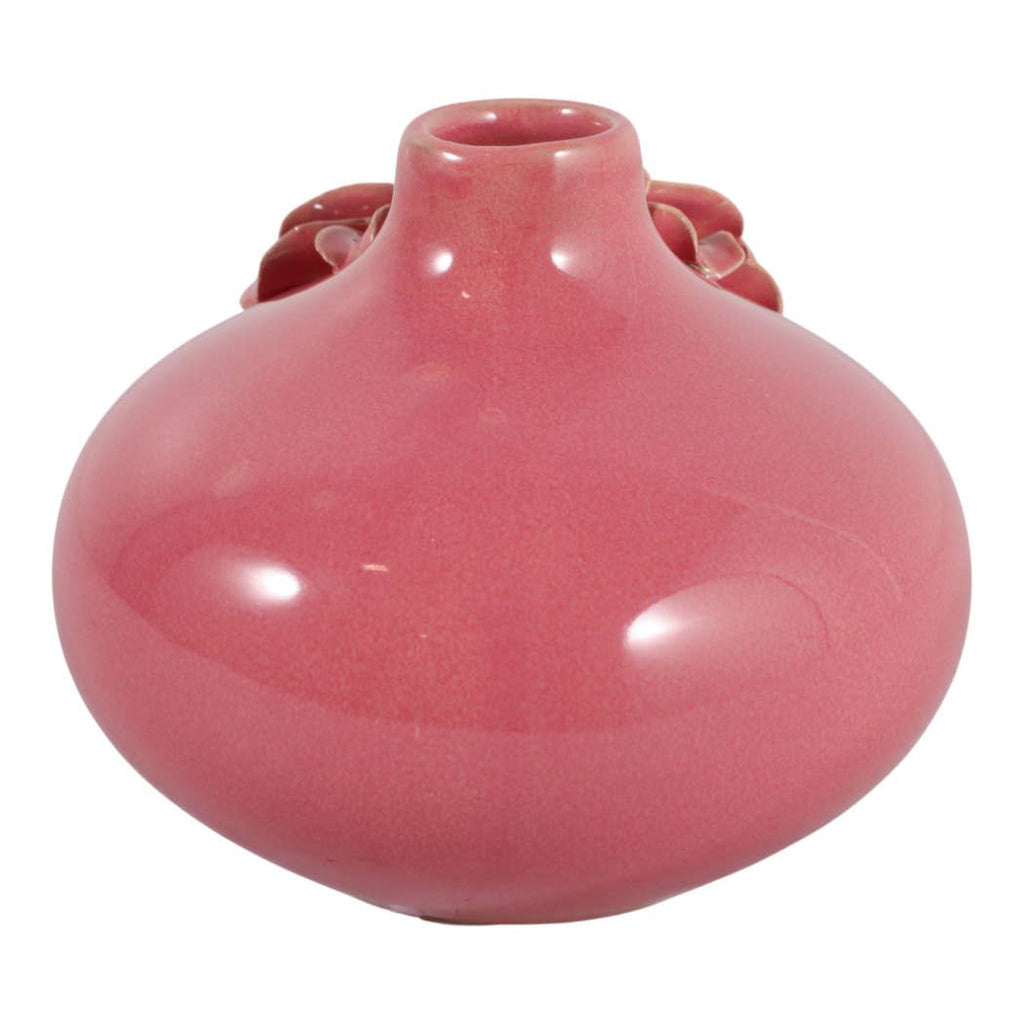 Decorative Vase - Pink Ceramic with Embossed Floral, 6 in.