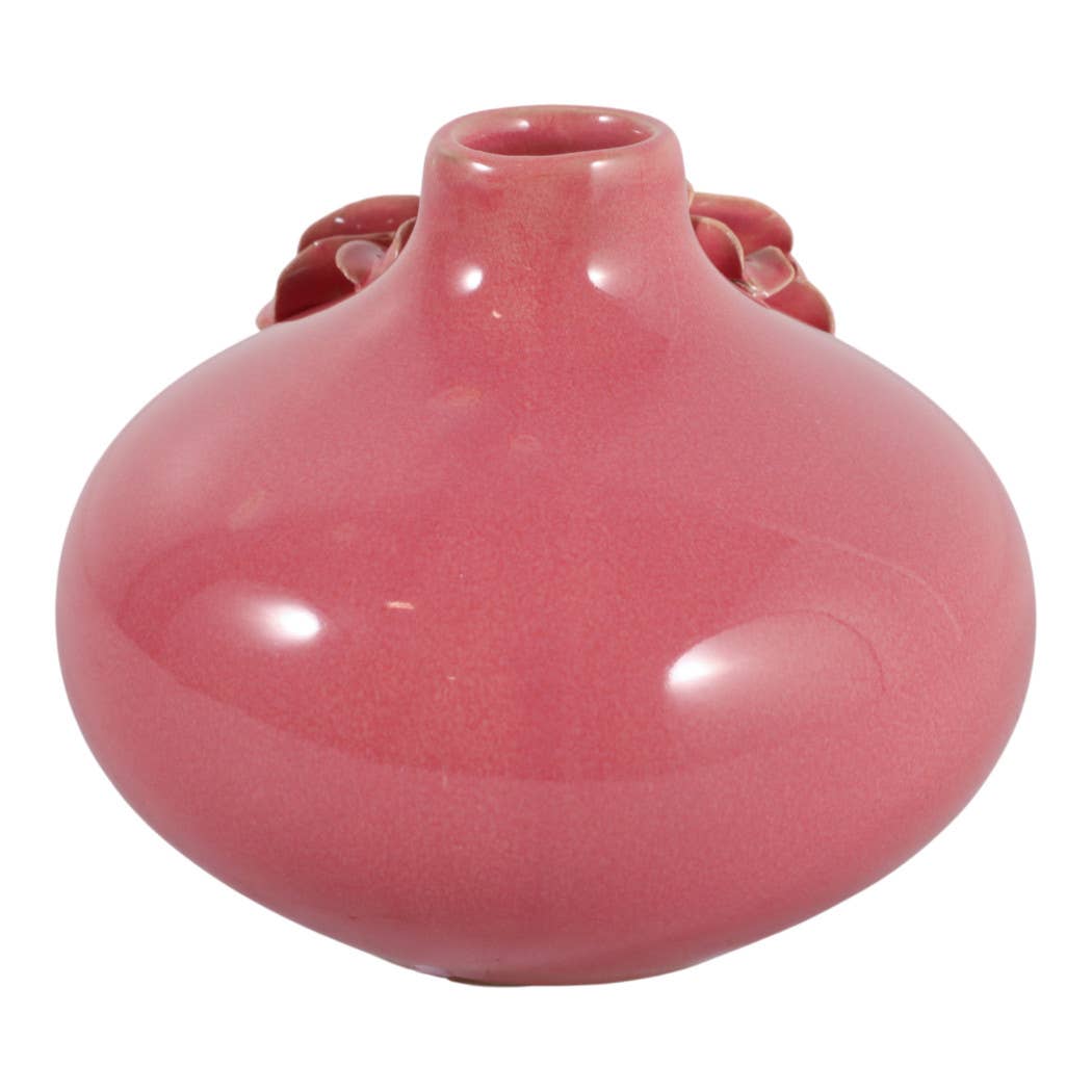 Decorative Vase - Pink Ceramic with Embossed Floral, 6 in.