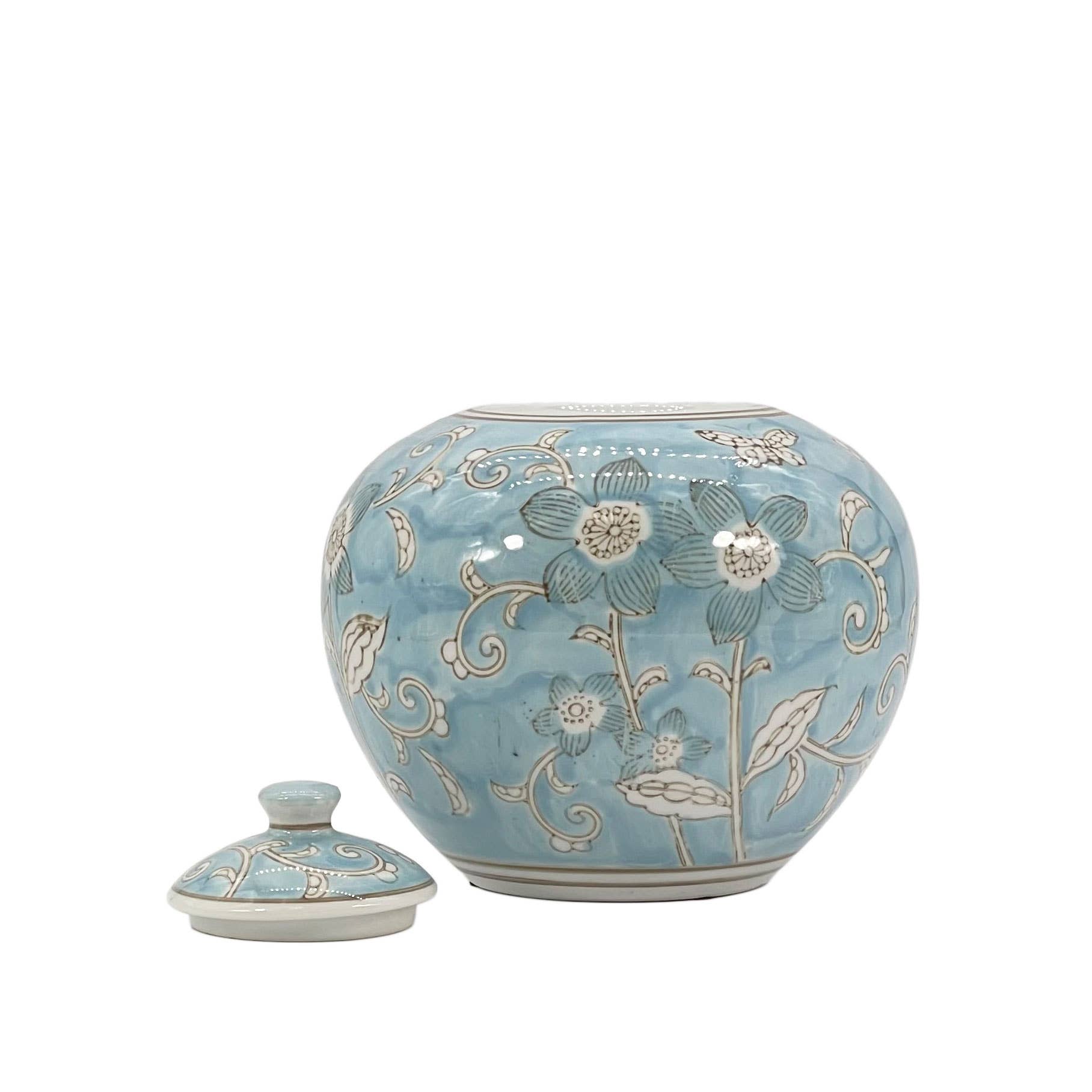 Floral Ceramic Chinoiserie Ginger Jar 8"