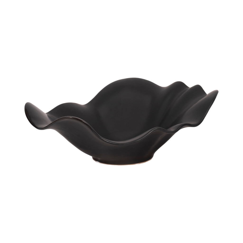 Bowl - Black Ceramic Ruffled Edge Matte Finish, 18 in.