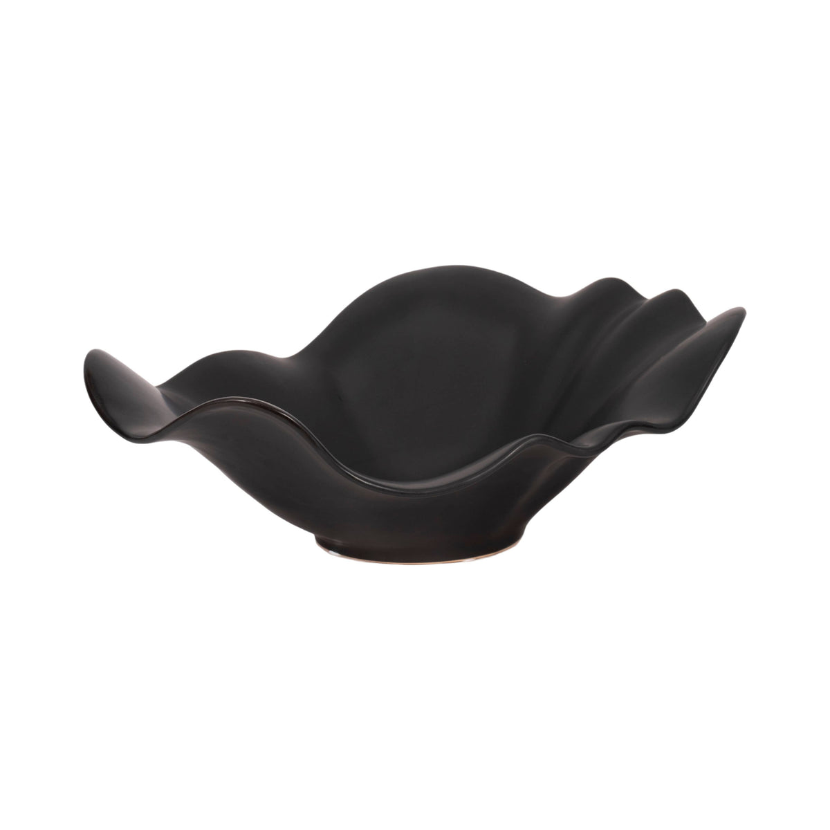 Bowl - Black Ceramic Ruffled Edge Matte Finish, 18 in.