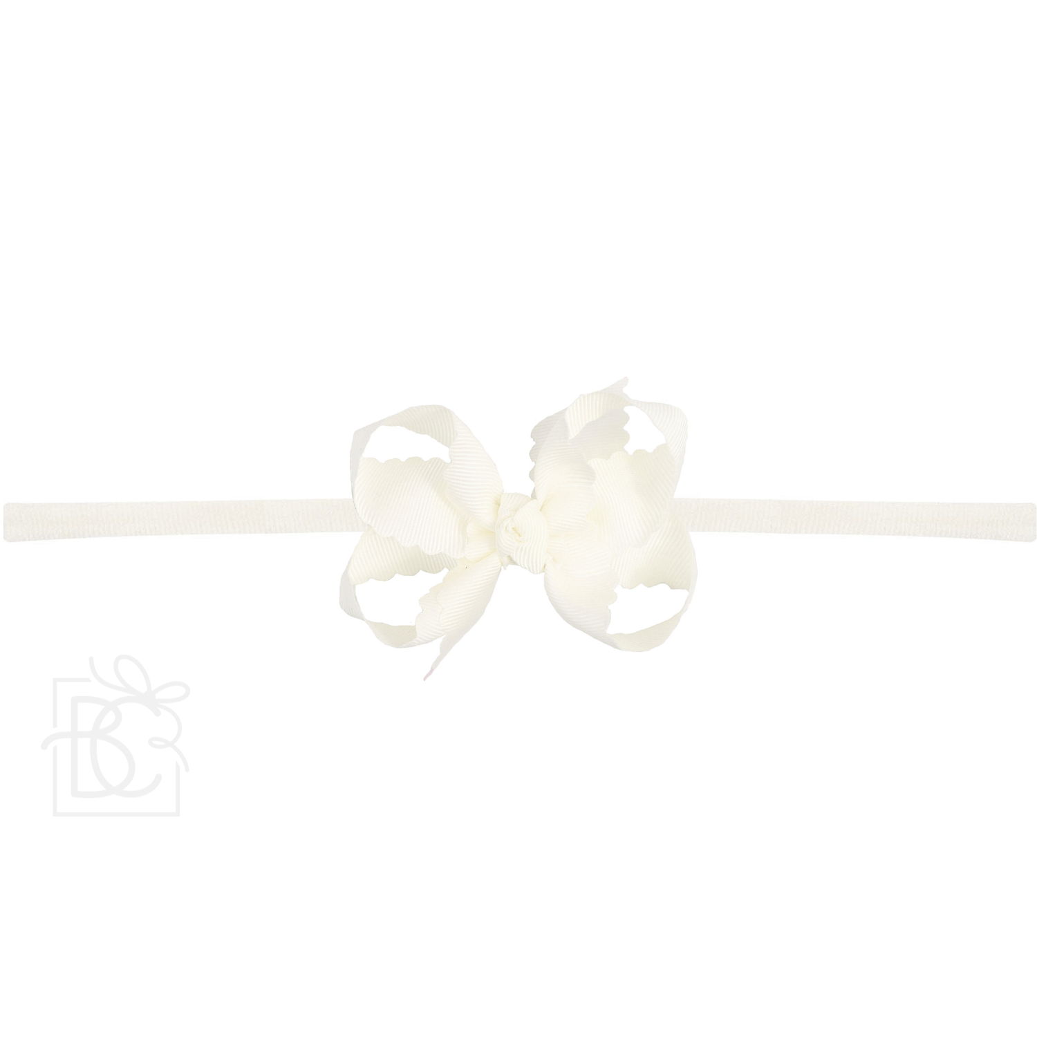 Thin Nylon Headband with Grosgrain Scalloped Edge Hair Bow