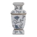 Blue and Brown Floral Chinoiserie Ceramic Vase, 15 in.