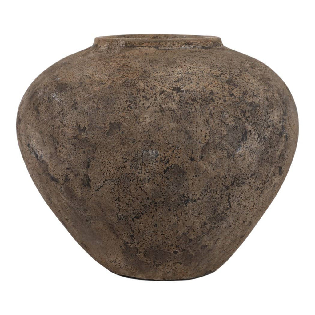 Decorative Vase - Brown Pottery Modern Round Shape, 14 in