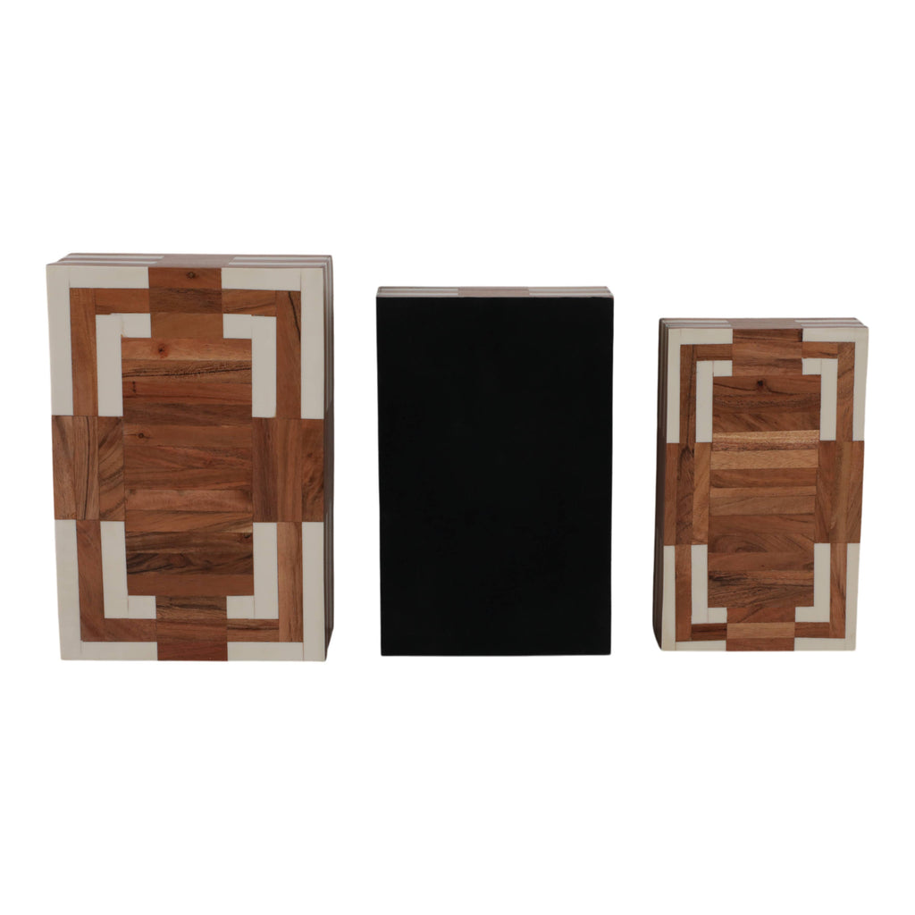 Decorative Boxes Set of 3 - Ivory Wooden Inlay, 10/11/12 in.