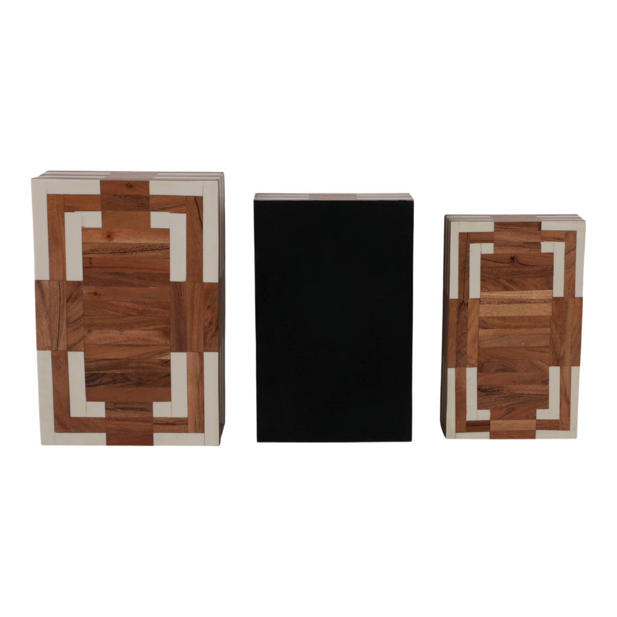 Decorative Boxes Set of 3 - Ivory Wooden Inlay, 10/11/12 in.