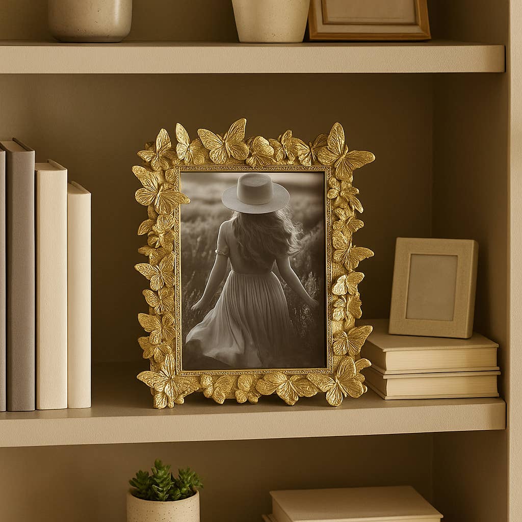 Photo Frame - Gold Polyresin Butterfly in Bloom 5x7 in.