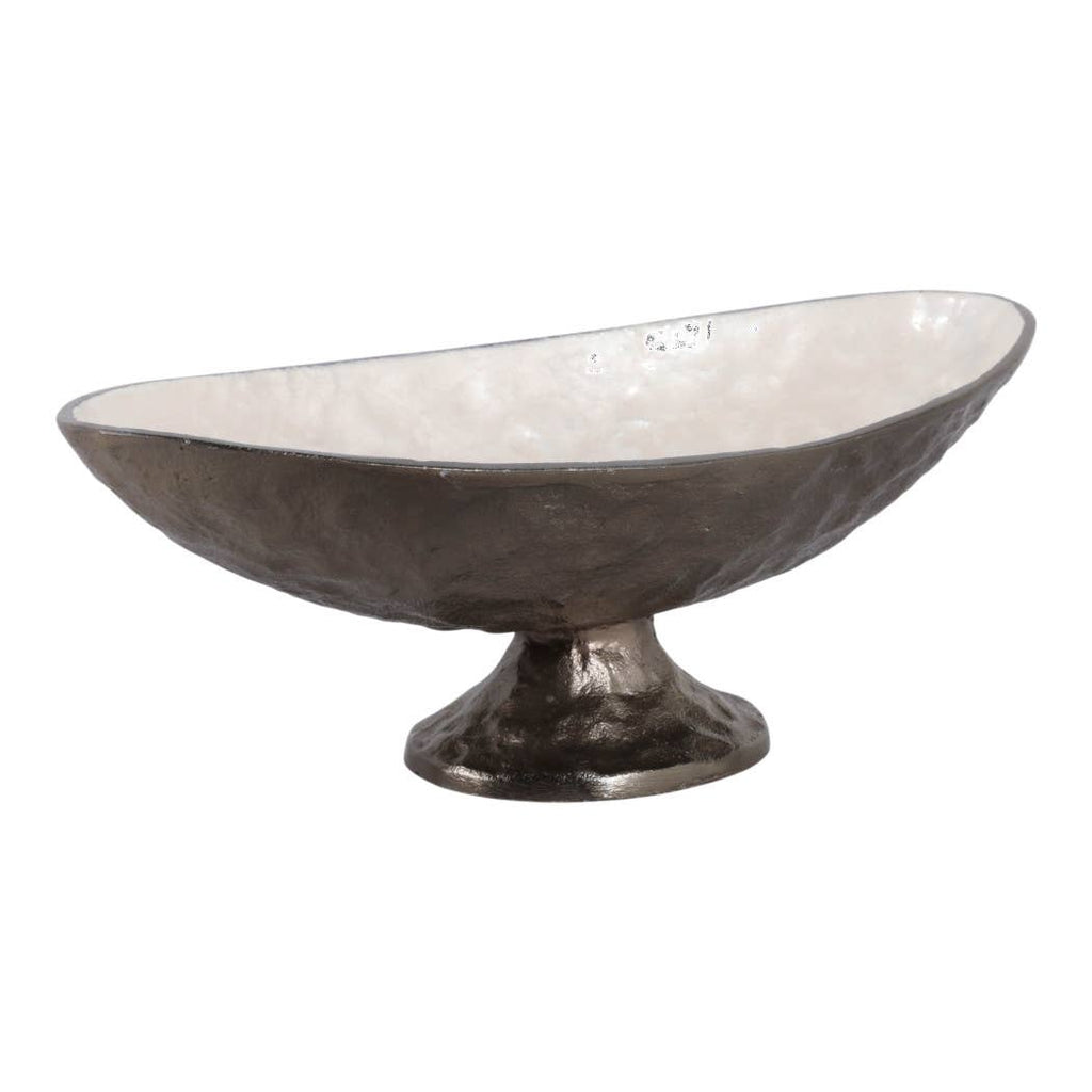 Decorative Bowl - Gold and Bronze Metal Oval Pedestal, 14 in