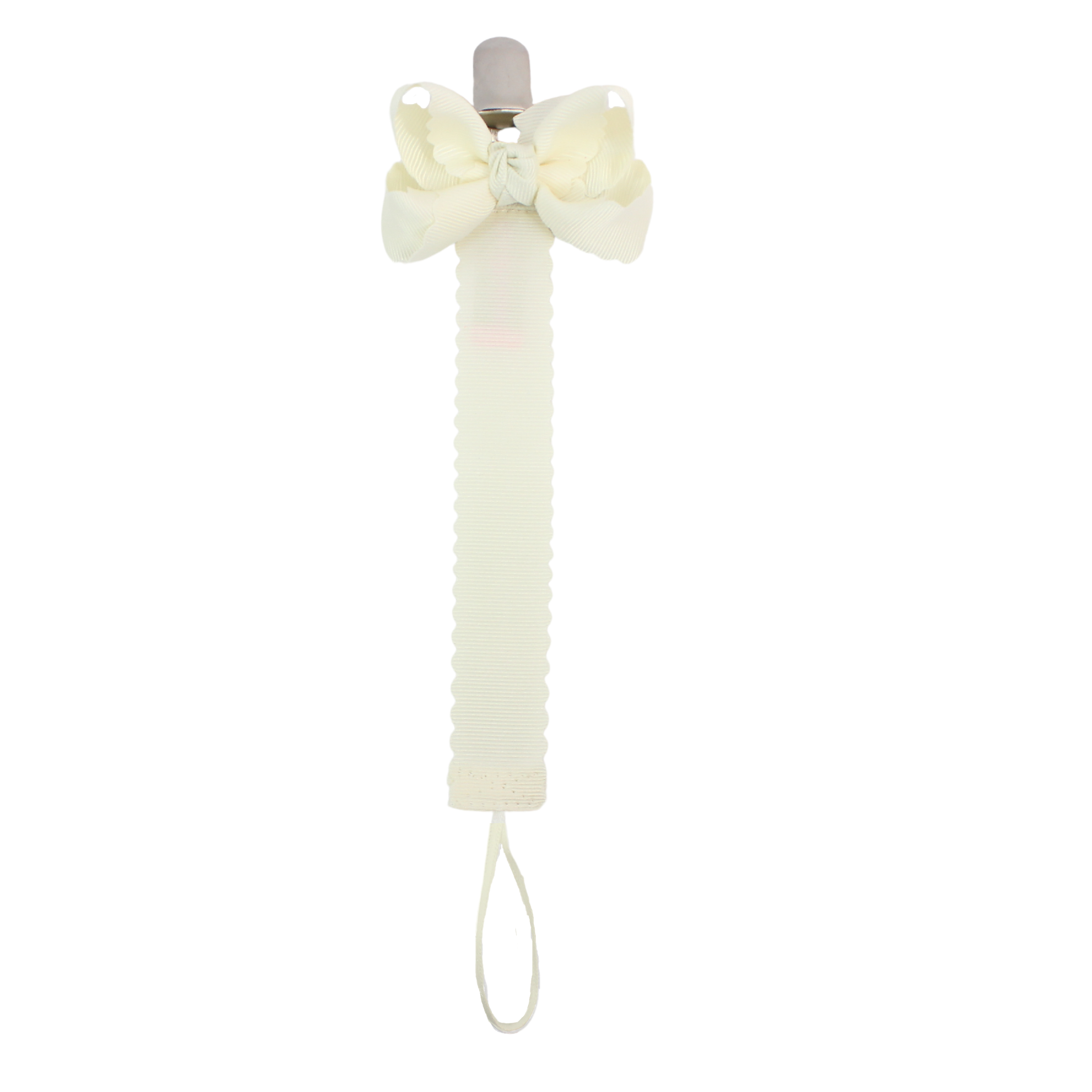 Scalloped Grosgrain Pacifier Clip w/ Detachable Bow
