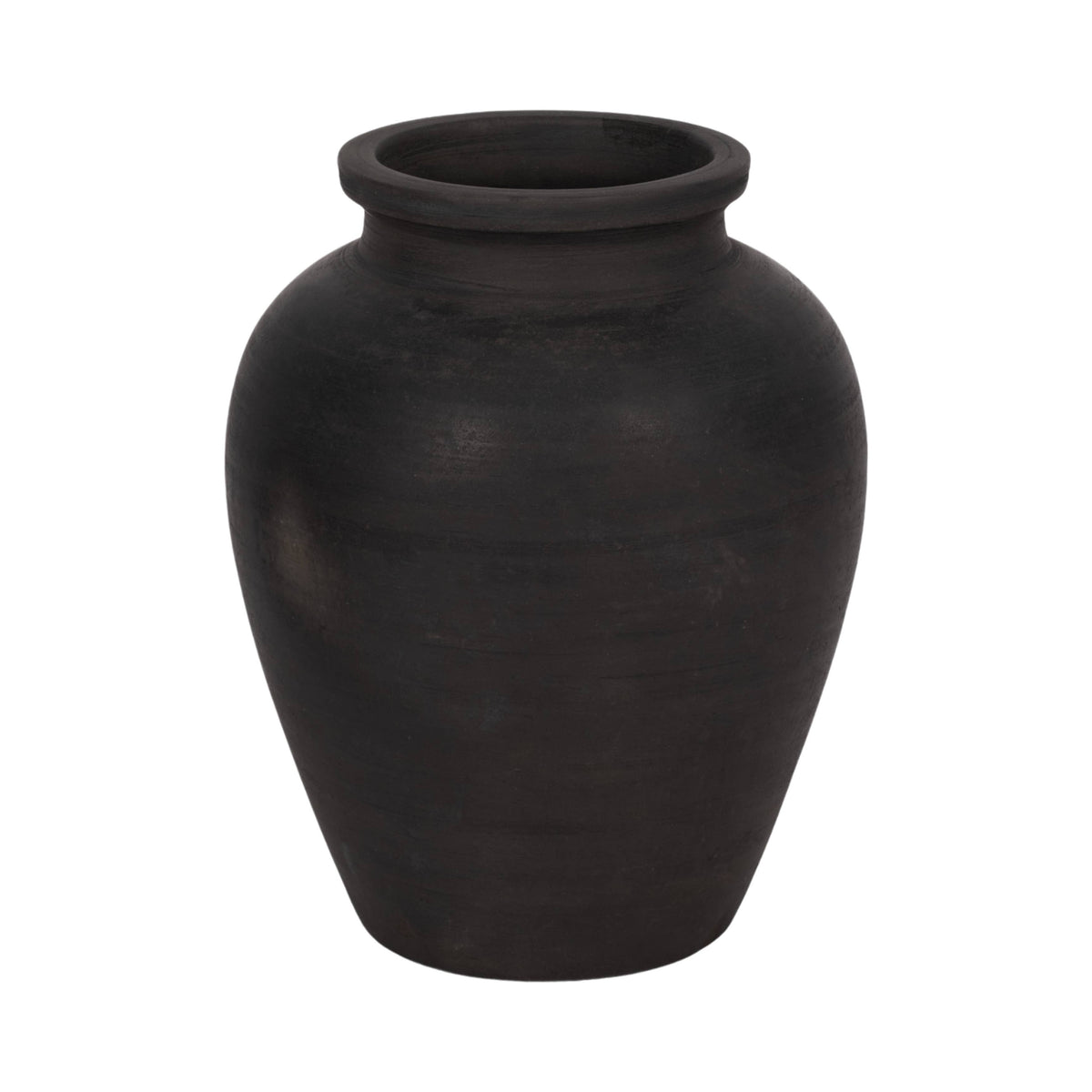 Ceramic Traditional Round Jug Vase - Black, 10 in.