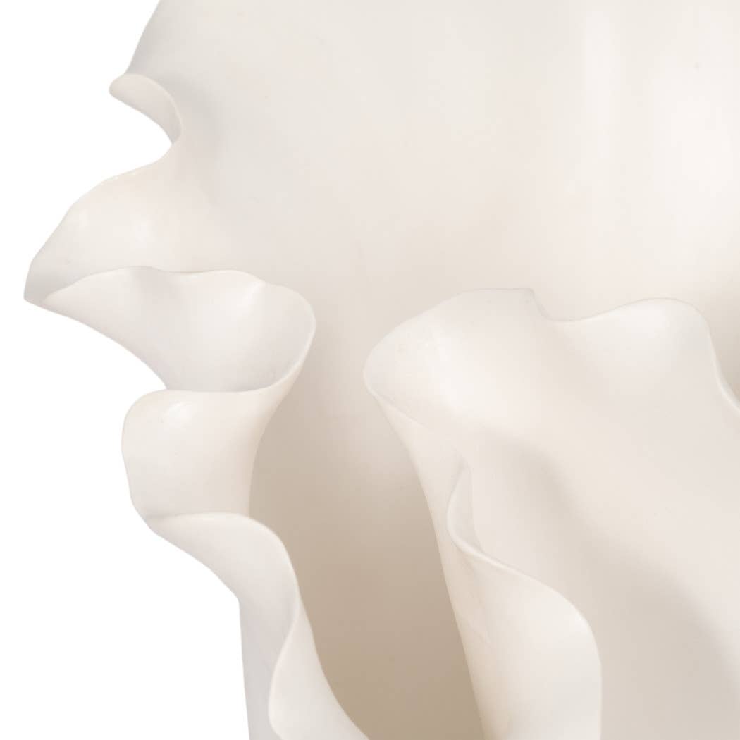 White Ruffled Ceramic Vase, 11 in.