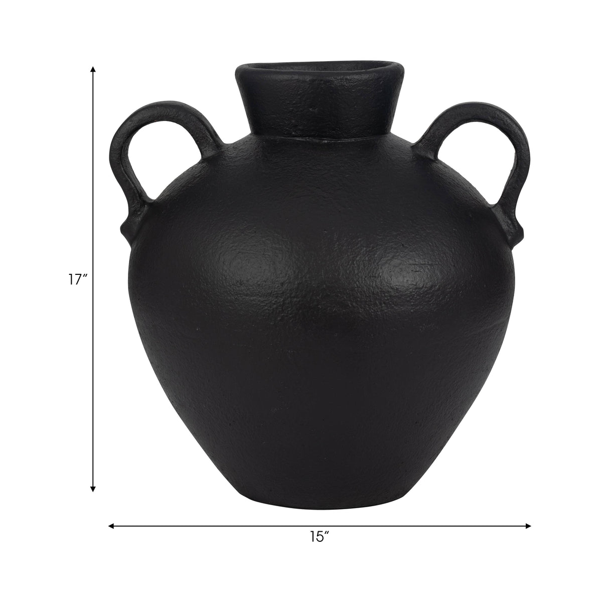 Ceramic Amphora Vase with Two Handles - Black, 17 in.