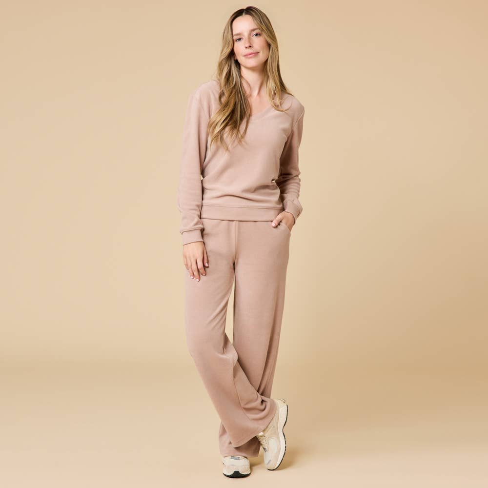 Vintage Velvet V-Neck with Wide Leg Pant