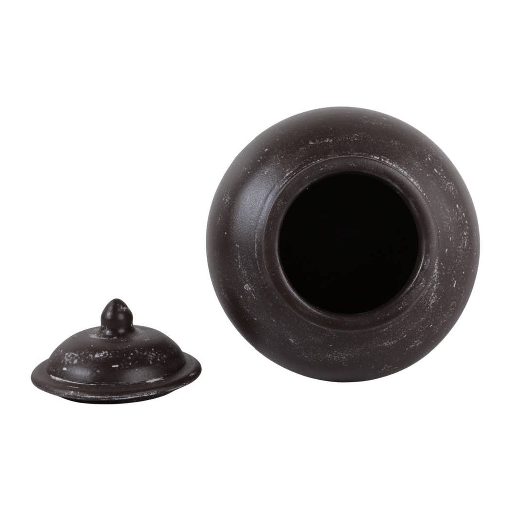 Decorative Jar - Brown Terracotta Tall with Lid, 15 in.