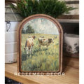 Redeemed Decor Arch Top Spring Cows Framed Art