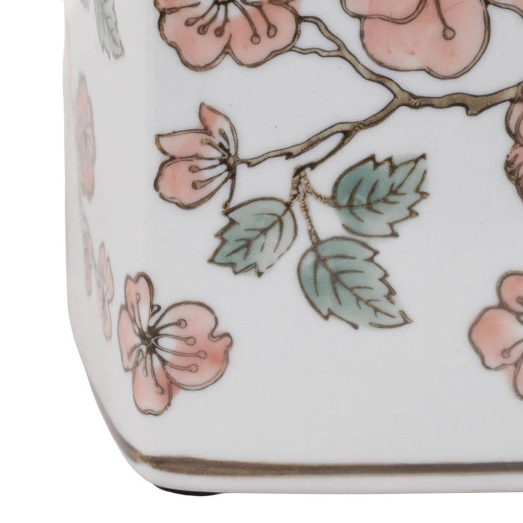 White and Pink Cherry Blossom Ceramic Jar, 9 in.