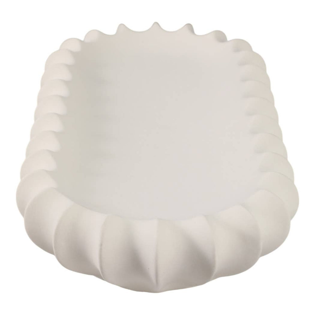 Decorative Tray - White Ceramic Scalloped Edge, 18 in.