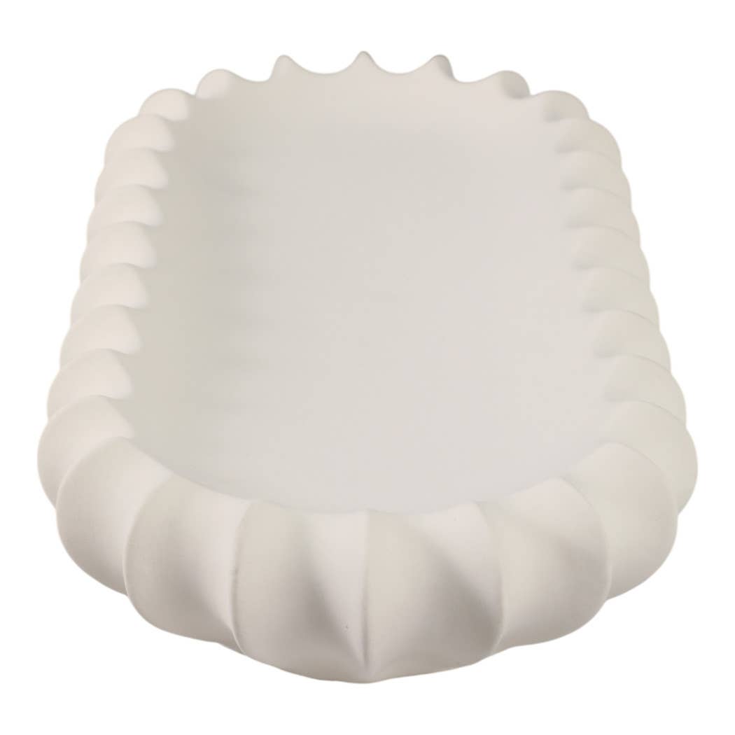 Decorative Tray - White Ceramic Scalloped Edge, 18 in.