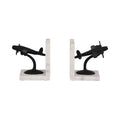 Bookends Set of 2 - Black/White Airplane on Marble, 6 in.