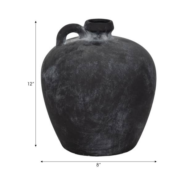 Decorative Vase - Black Weathered Terracotta Jug Handle, 10 in.