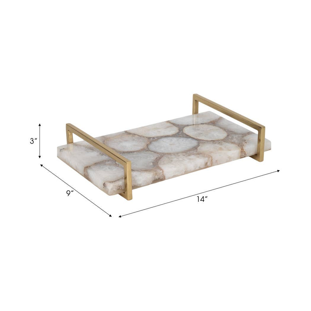 Decorative Tray - Multicolor Agate with Gold Handles, 14 in.