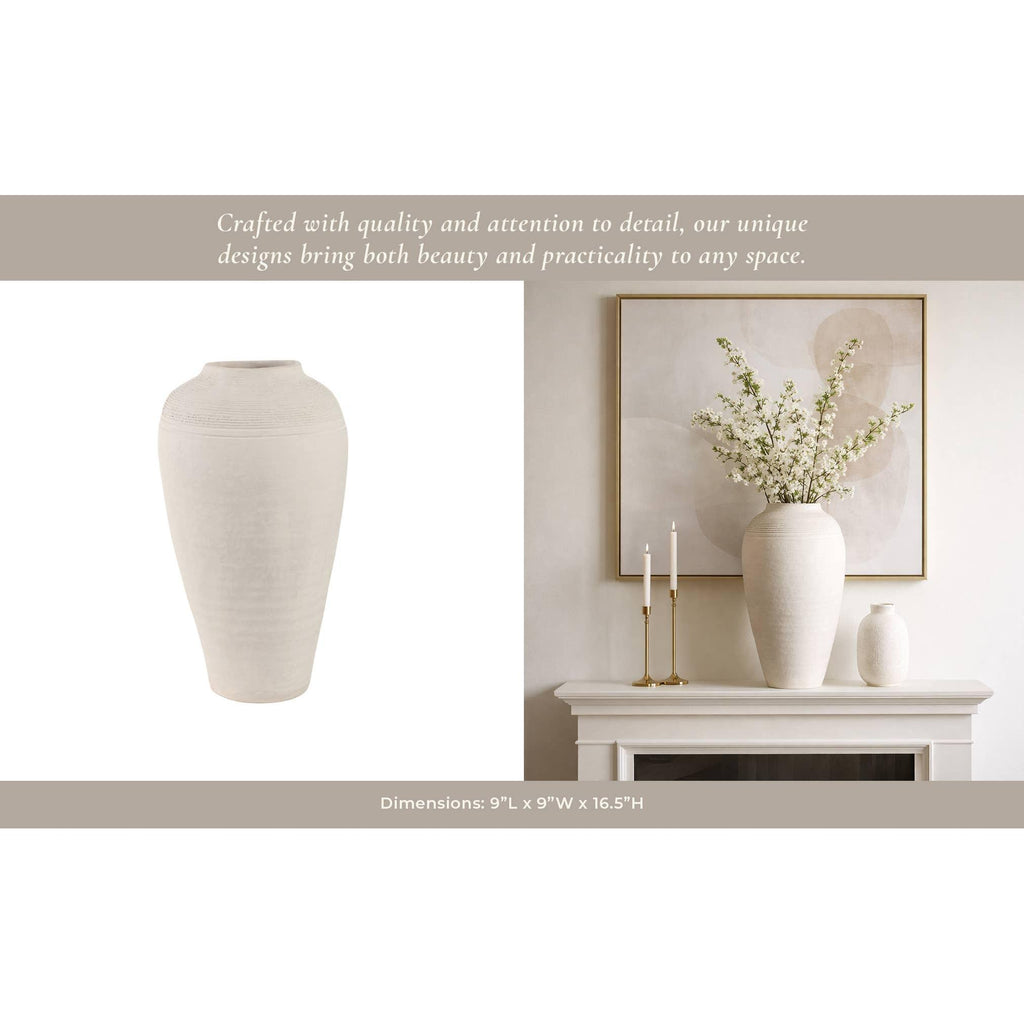 Ivory Ribbed Terracotta Floor Vase, 16 in.