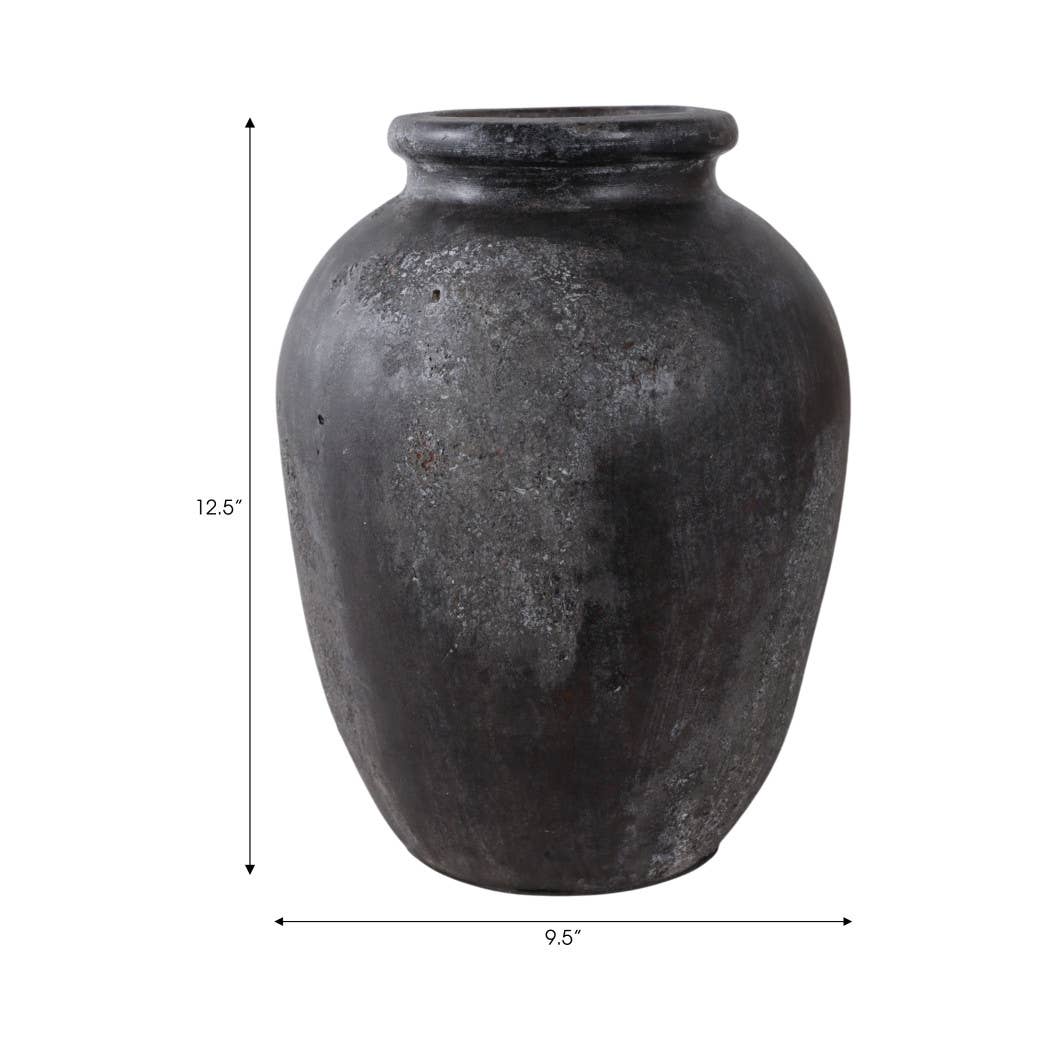 Decorative Vase - Black Ceramic Textured Surface, 12 in.