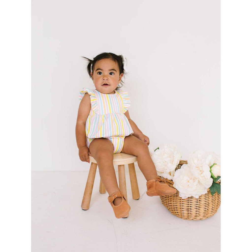Amelia Romper in Pastel Stripe
