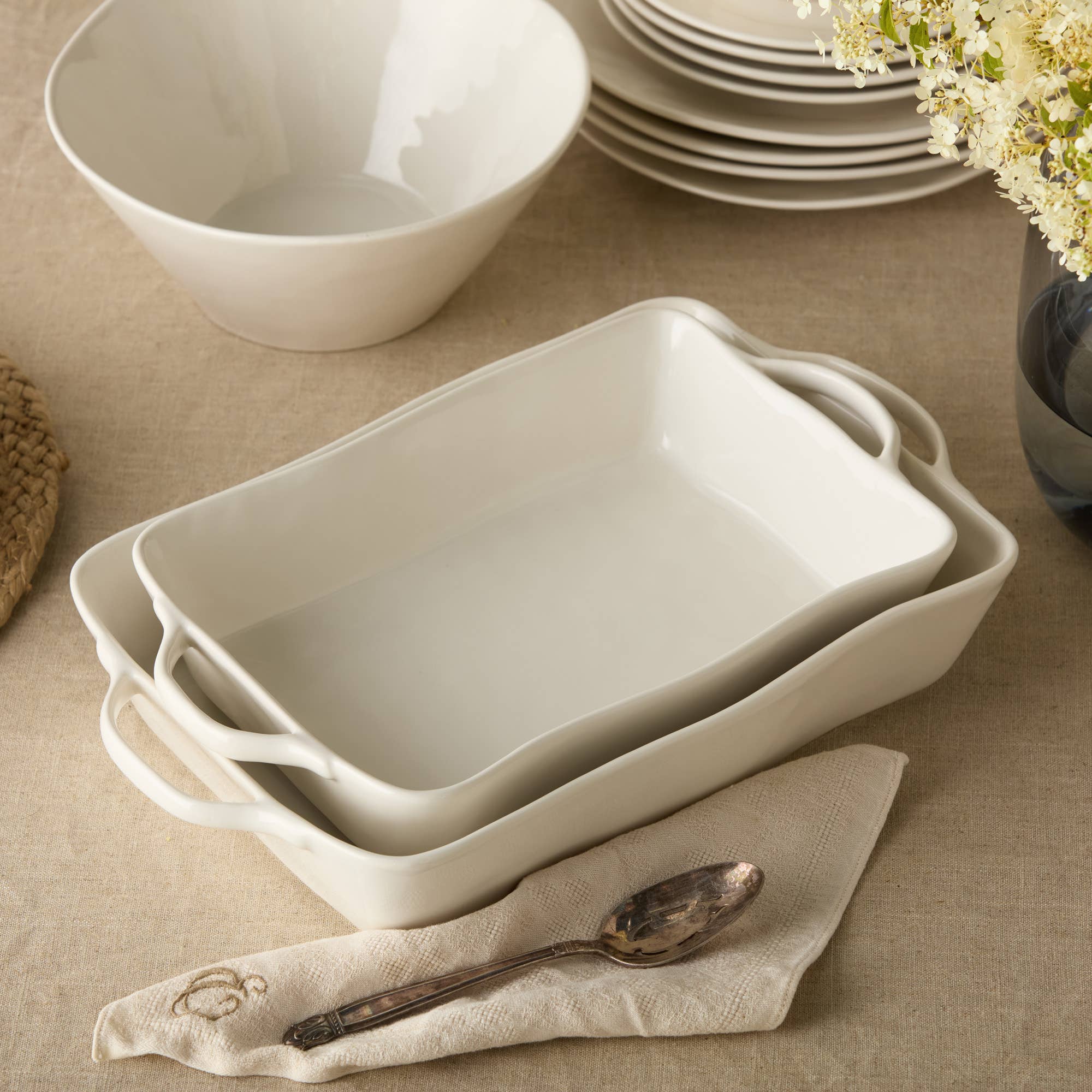 Linen Cream Medium Rectangular Baker