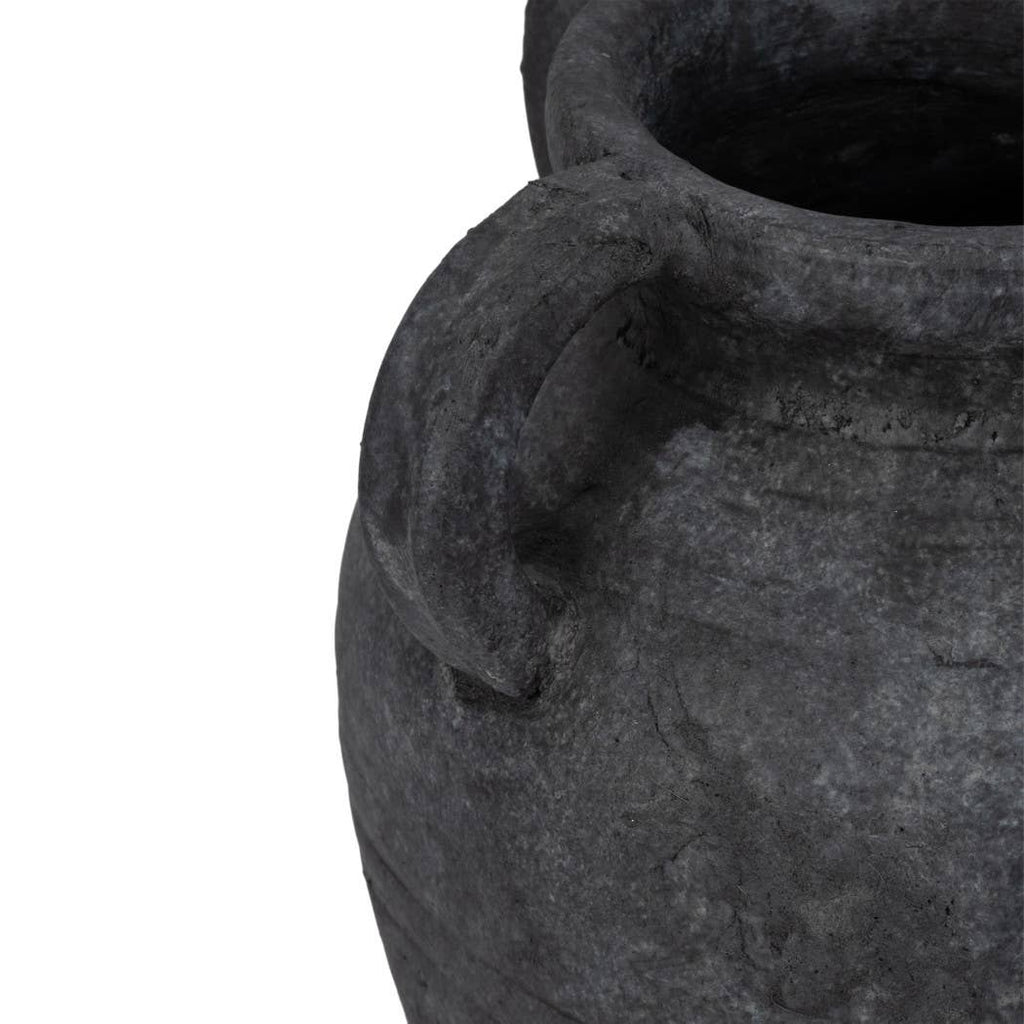 Decorative Vase - Black Pottery Amphora Multi-Handle Jug, 12 in.